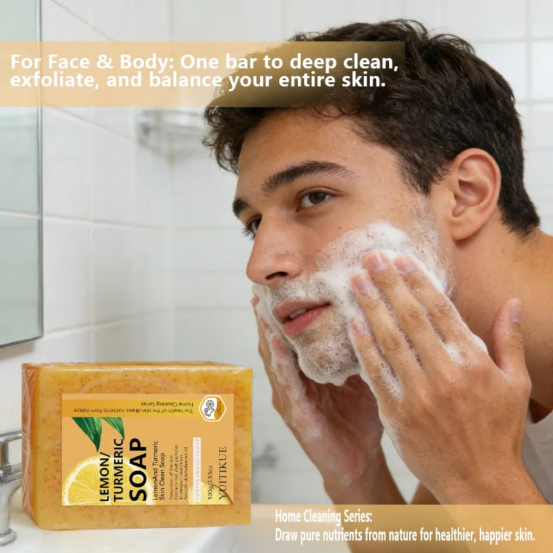 YUITIKUE Lemon Turmeric Glow Soap – Brighten & Deep Clean 100g Brightening Bar Soap Zpaxo
