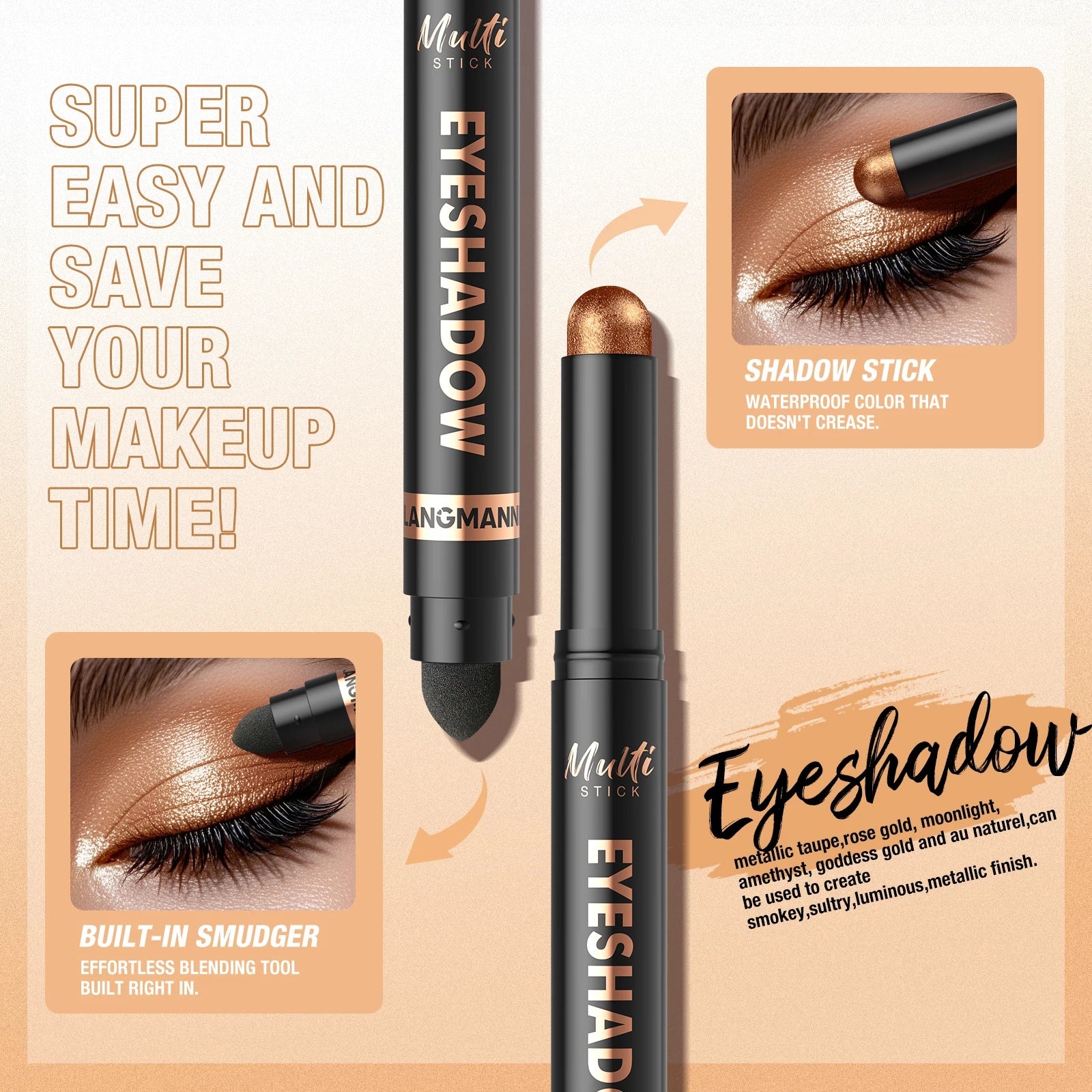 Multi Functional Double Head Eye Shadow Stick Shiny Easy Apply Smooth