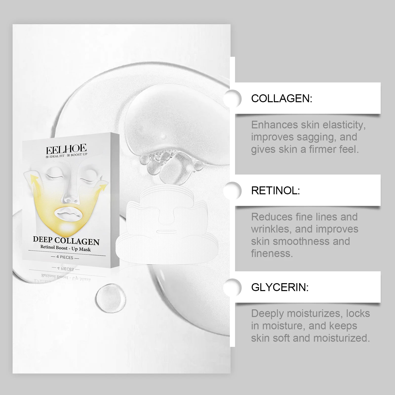 Deep Collagen Retinol Firming Mask Lifting Tightening Facial Skin Lighten Fine Lines Smooth Natural Hydrating Translucent Mask Zpaxo