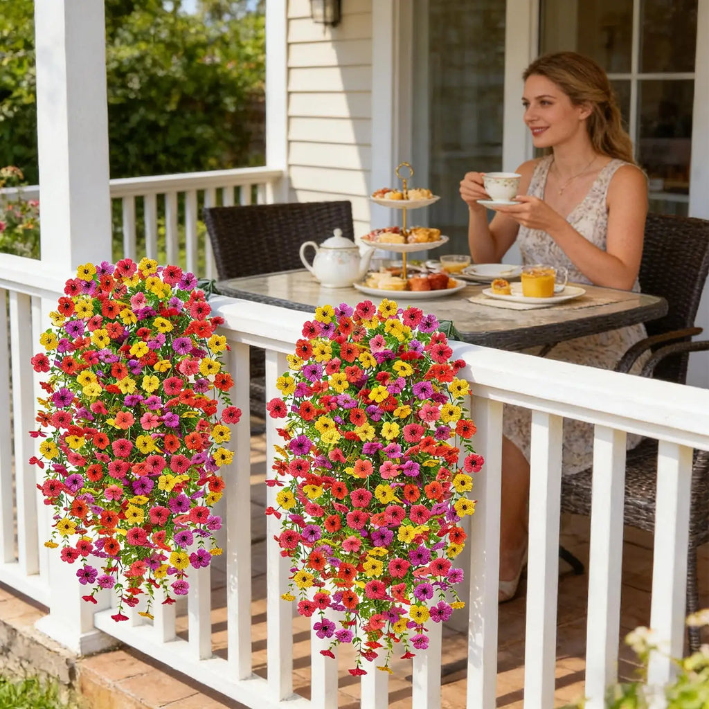 Artificial Hanger Flowers 2 UV Resistant Silk Plants Outdoor Spring