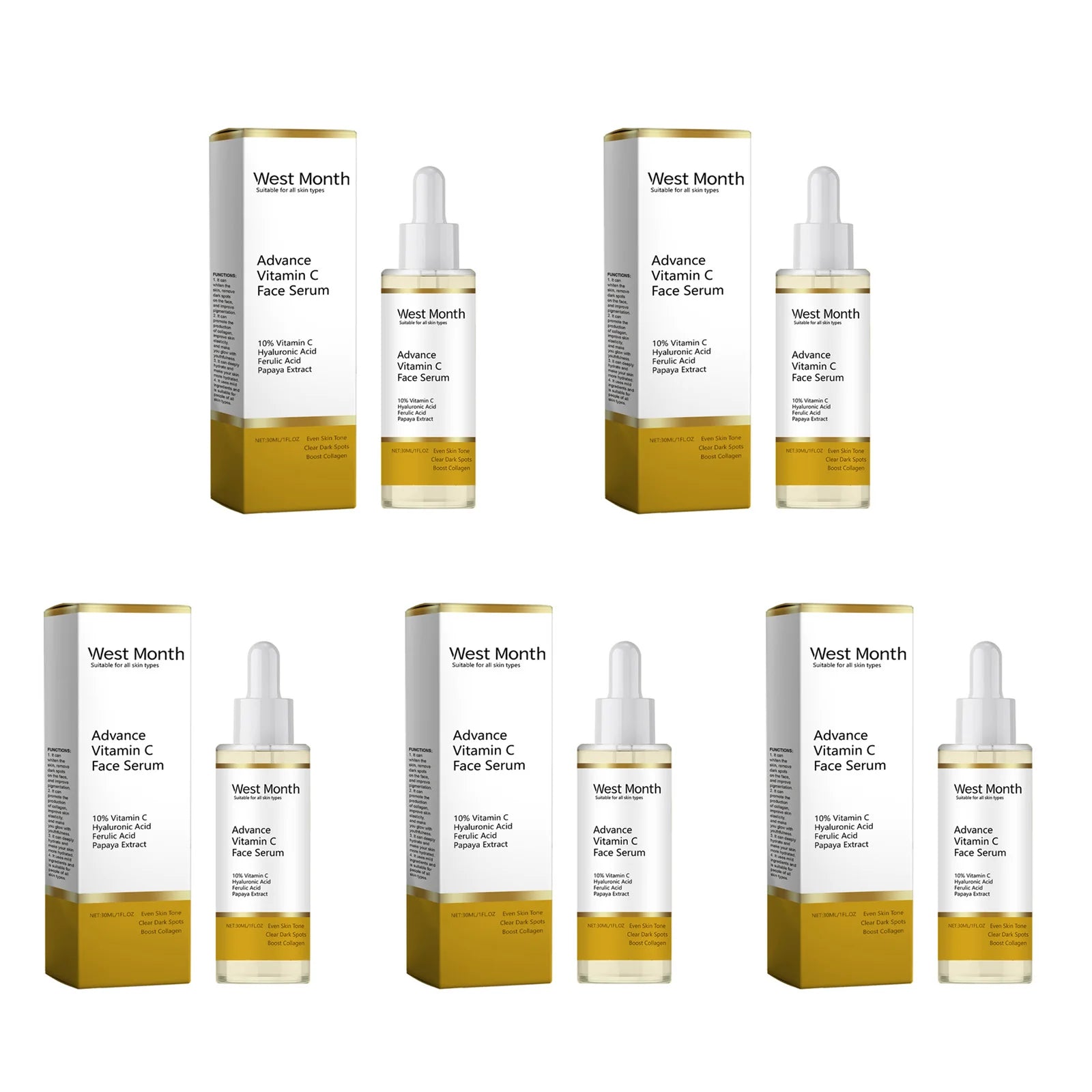 Advance Vitamin C Face Serum Dark Spot Corrector Brightening Facial Skin Even Skin Tone Moisturizing Smoothing Essence Beauty Zpaxo 5 x 30ml Boxed