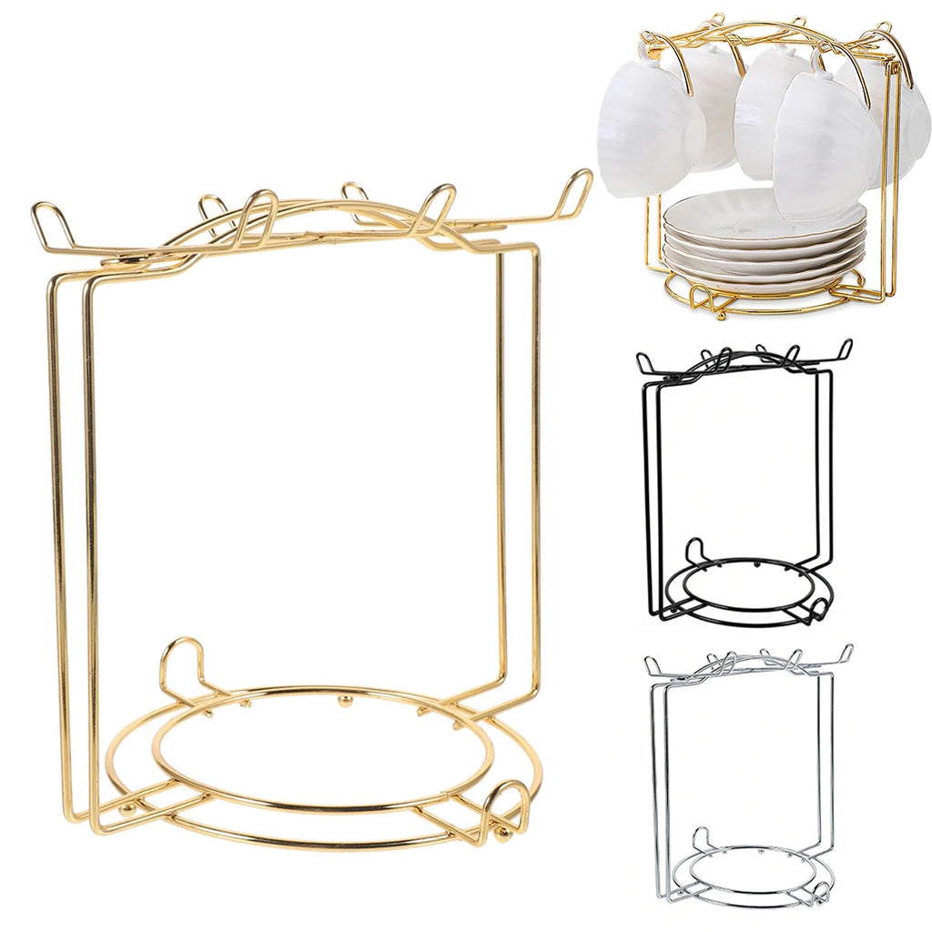 Metal Double-Tier Tea Cup & Saucer Display Stand | Countertop Rack