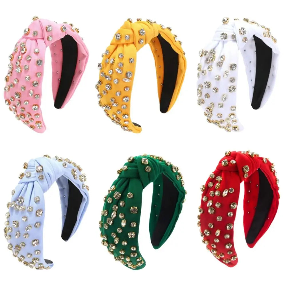 Full Diamond Diamond Headband Pure Color Luxury Style Fabric Headband Retro Style Elegant Design Rhinestone Headband Zpaxo