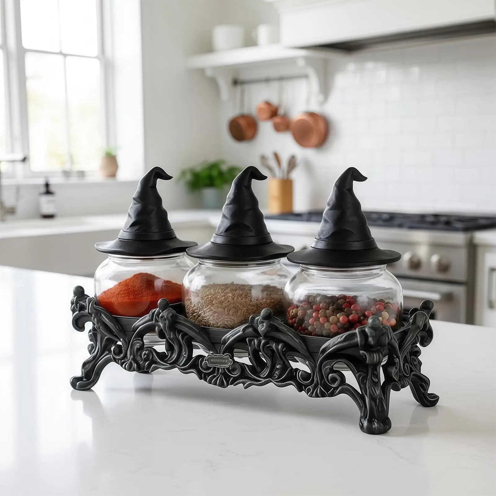 Witch Hat Jar Gothic Glass Vintage Lids Salt Pepper Seasoning