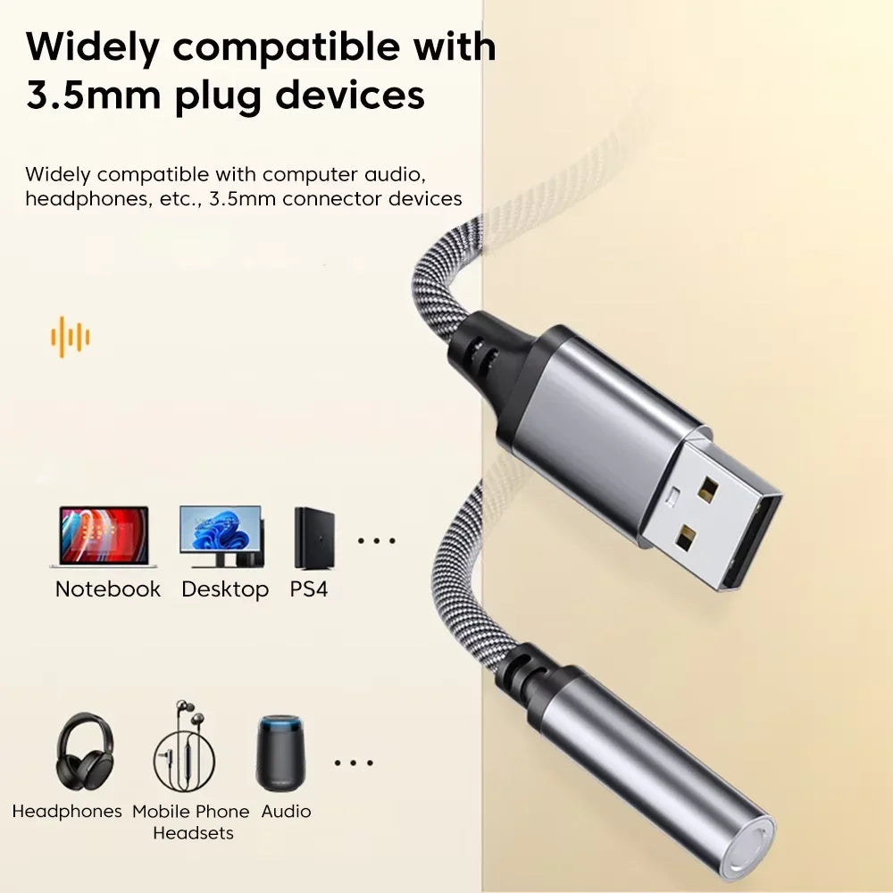 Jack Female USB External Sound Card Audio Adapter Headphone Micphone