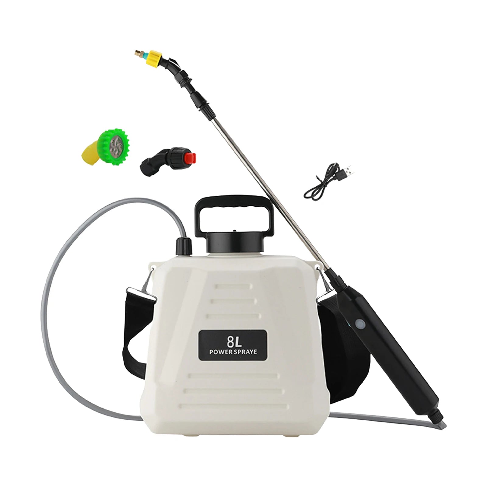 5L-8L Shoulder Electric Sprayer Pot with Telescopic Rod, 3 Nozzle for Garden Lawn Plant Watering Handheld Pesticide Sprayer Zpaxo 8L White 120 Mins