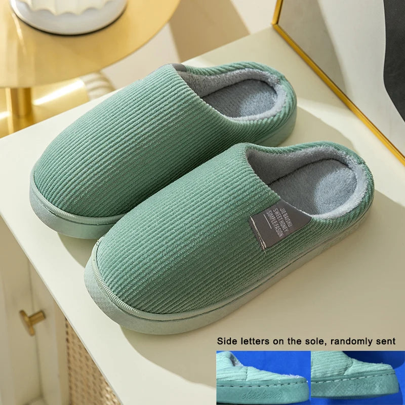 Winter Warm Fur Slippers Men Women Couples House Non-slip Soft Shoes Zpaxo green 38-39