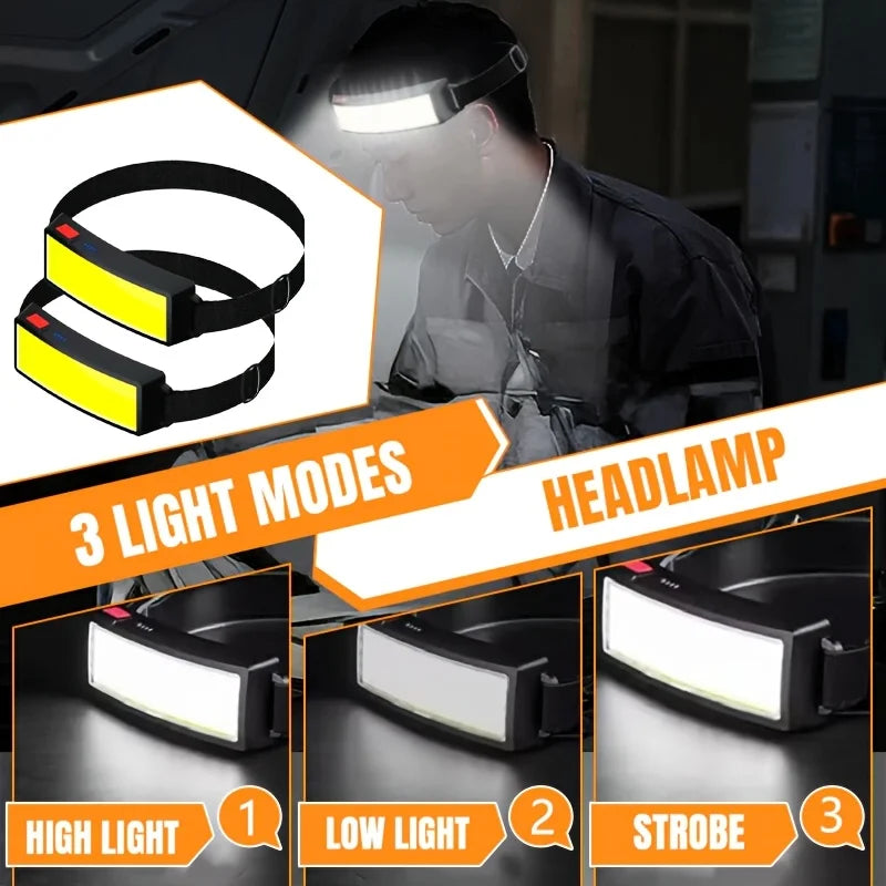 COB LED Night Fishing Headlamp USB C Fast Charging Waterproof Rechargeable Head Light Outdoor Camping Hunting Fishing Head Torch Zpaxo