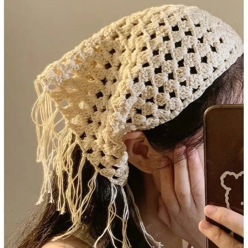 New Adjustable Hollow-Out Mini Skirt Fringe Trim Hand-knitting Fashion Bandana Y2K Streetwear Waist Hip Wrap Travel Accessory Zpaxo