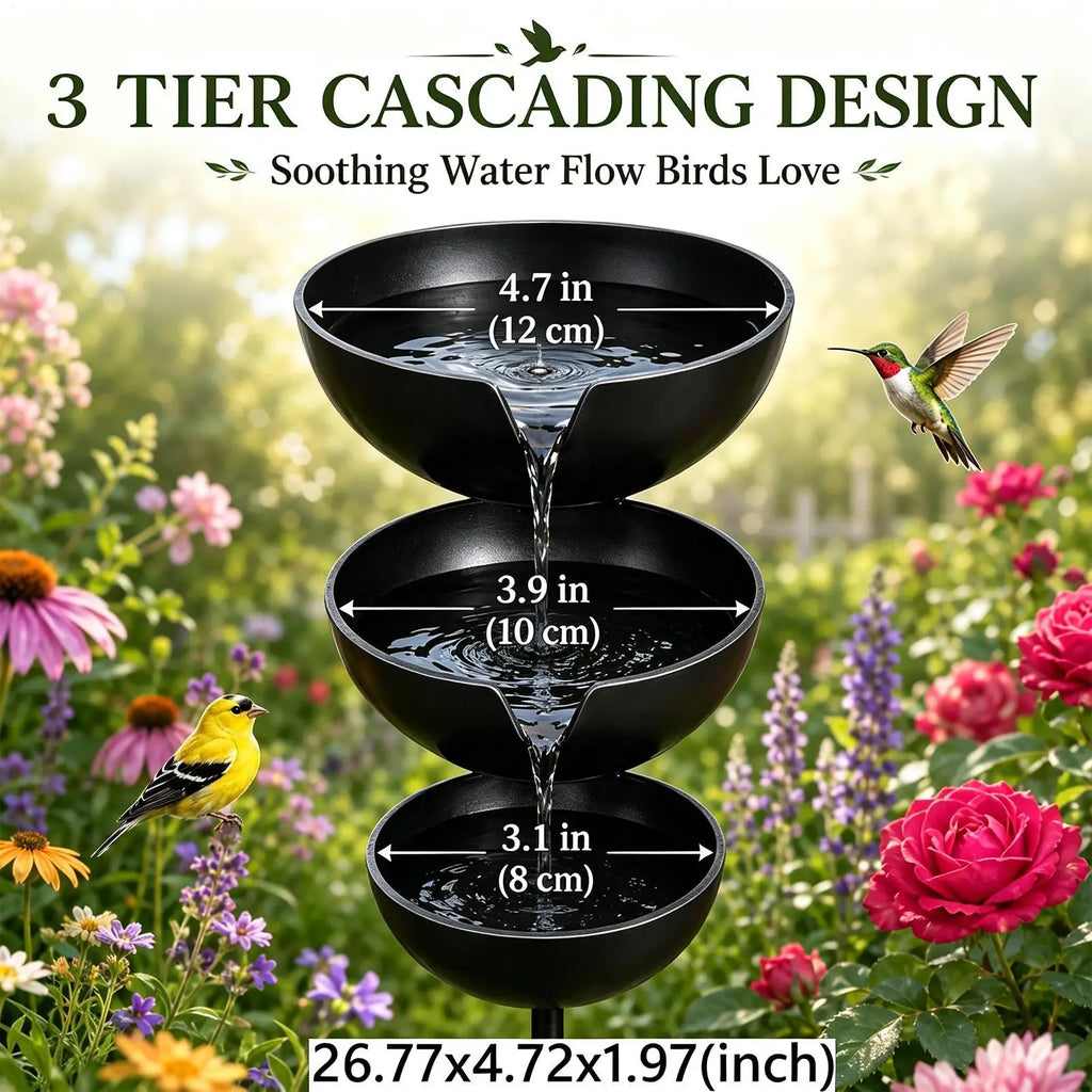 Rain Catcher Bird Bath 3-Tier Decorative Rustic Metal Rustproof Bee Watering Station Hydration Bowls for Outdoor Garden Yard Zpaxo