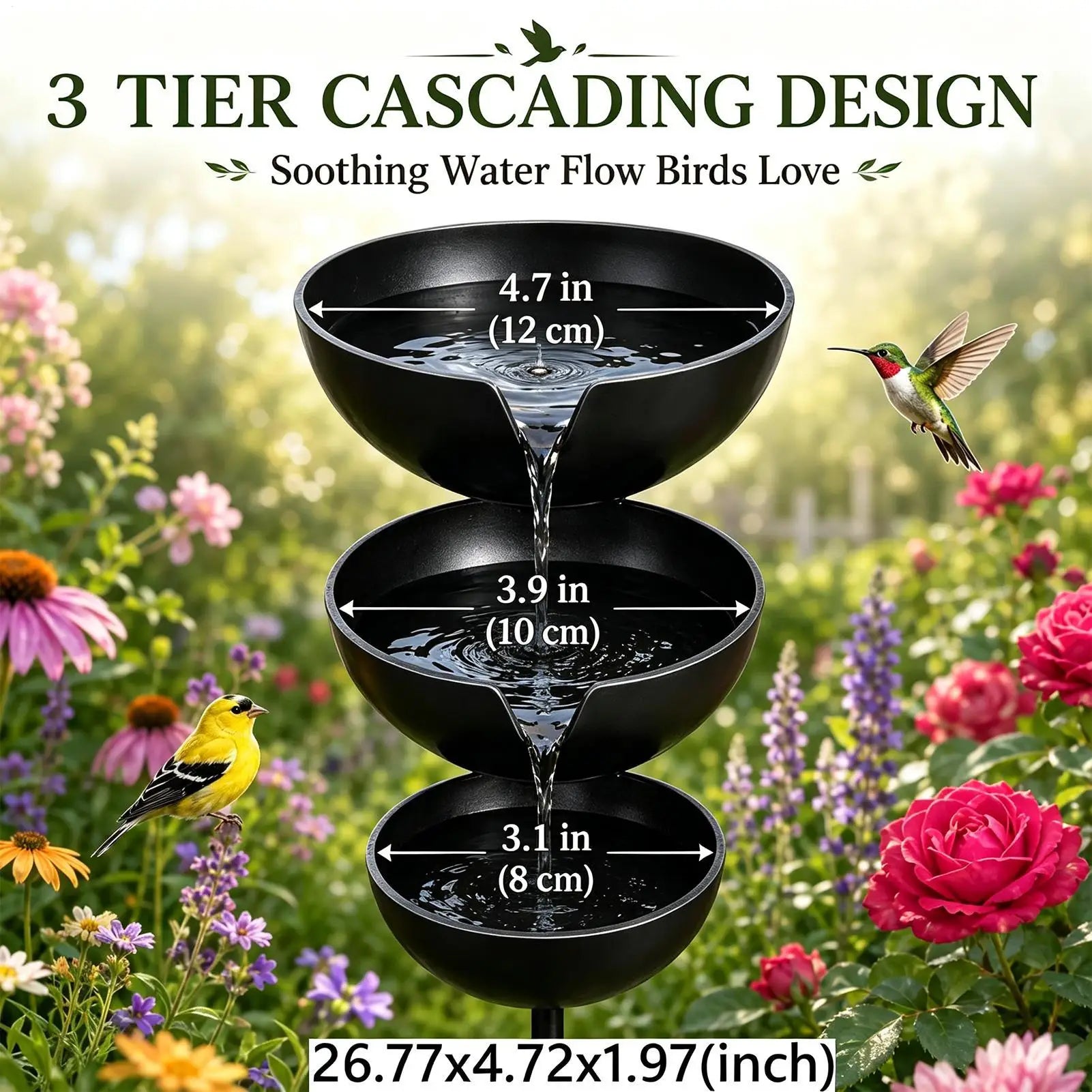 Rain Catcher Bird Bath 3-Tier Decorative Rustic Metal Rustproof Bee Watering Station Hydration Bowls for Outdoor Garden Yard Zpaxo