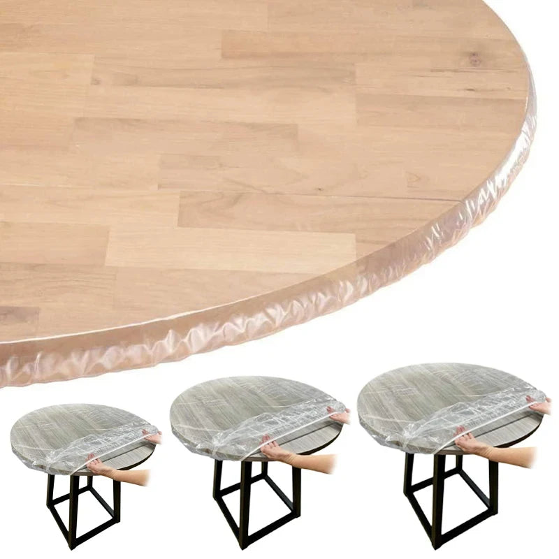 Fitted Round Tablecloth Transparent Waterproof Oil-proof Table Cover Zpaxo