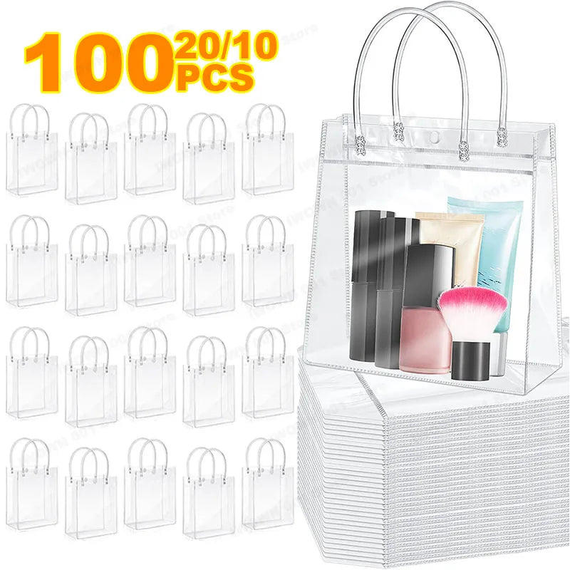 Lot Transparent Soft PVC Tote Packaging Bags Hand Loop Clear Plastic