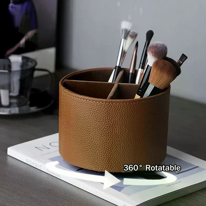 Nordic Style Yike Rotating Desktop Leather Storage Box Makeup Brush Storage Office Pen Holder Home Decoration Zpaxo