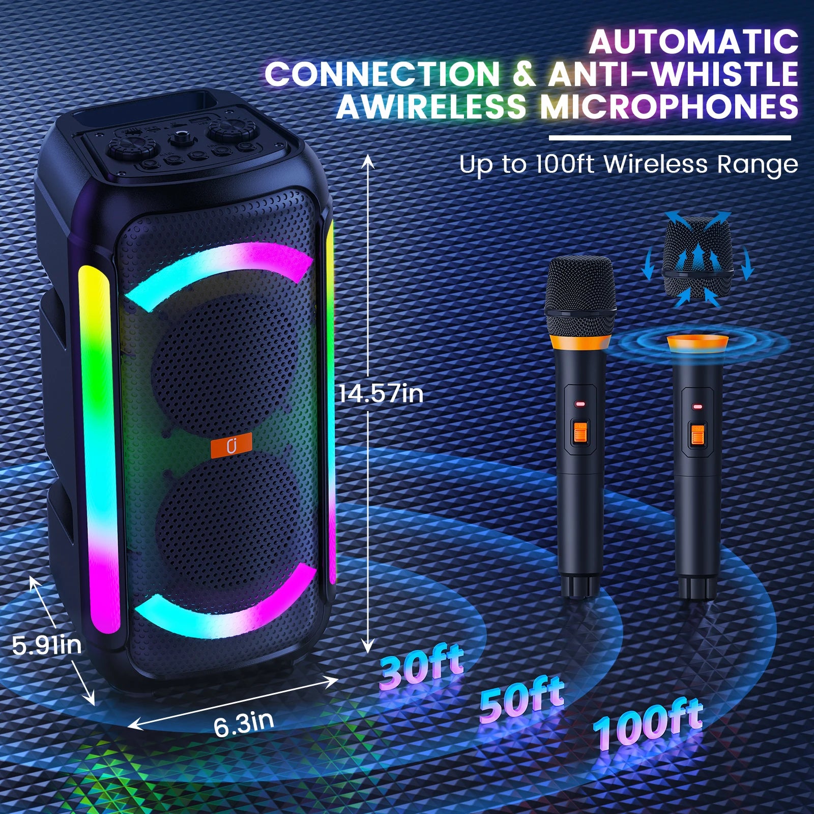 JYX Karaoke Speaker 2 Wireless Microphones Portable Bluetooth DJ
