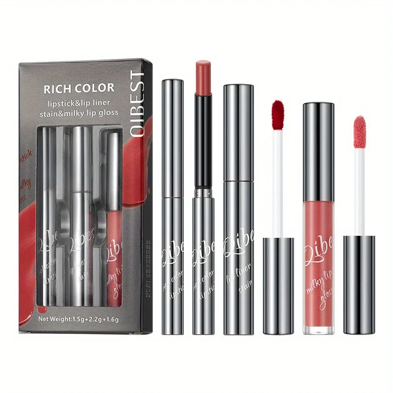 3-Pack Set Casual Lip Makeup Variety Lip Makeup Casual Matching Lipstick & Tear Lip Line & Butter Lip Gloss Zpaxo