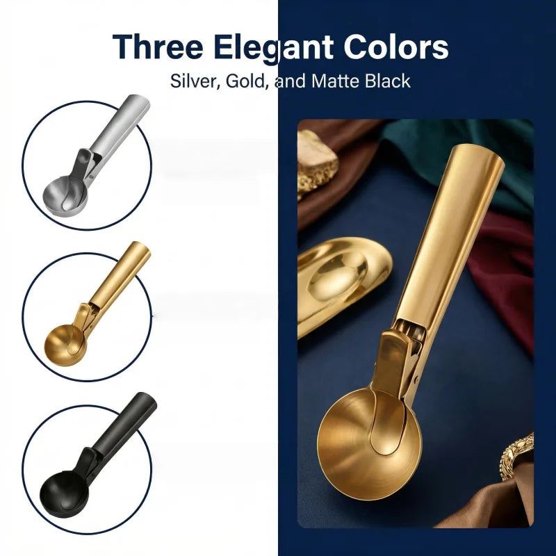Stainless steel ice cream scoop with trigger for non-adhesive smooth scooping of frozen yogurt, fruit, melon balls, kitchen util Zpaxo