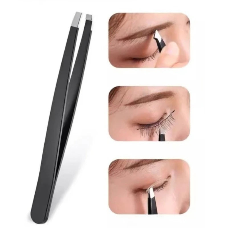 Precision Eyebrow Tweezers Stainless Pink Black Steel Eye Brow Clips