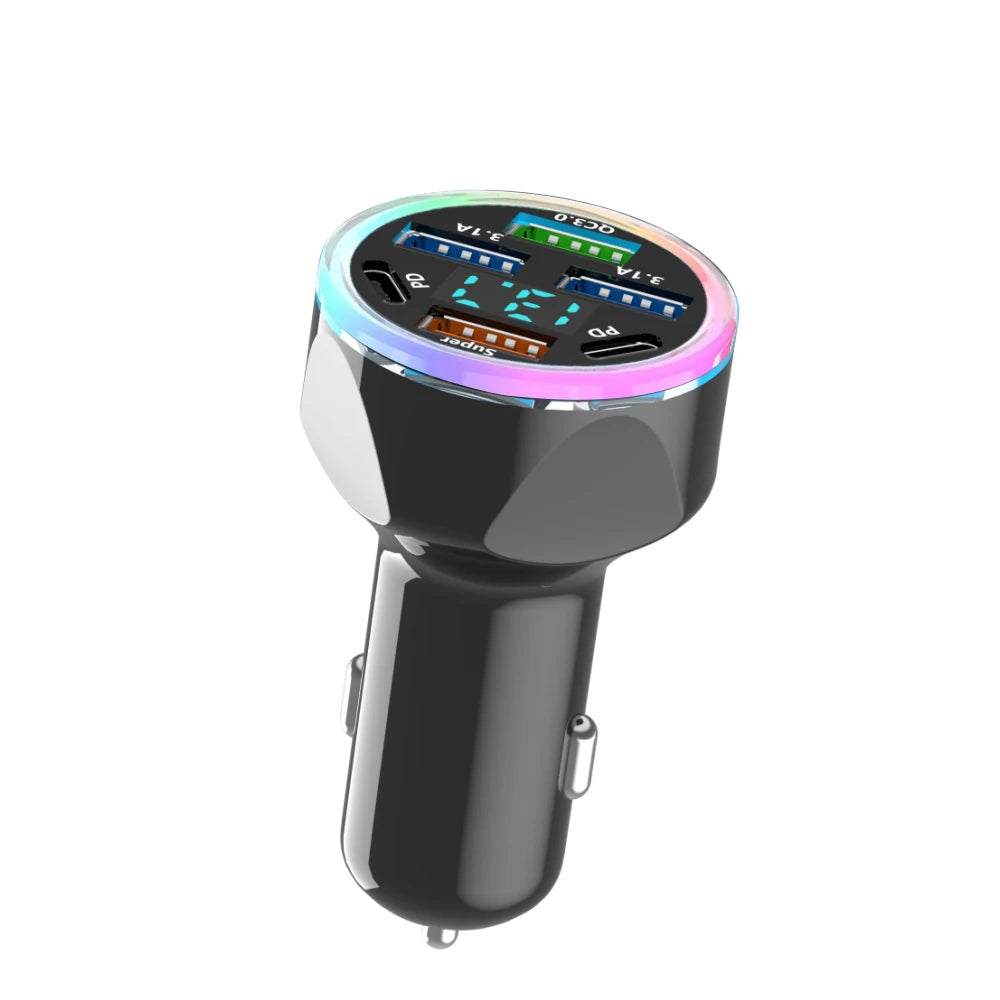 4-in-1 USB-C Car Charger 100W Dual PD QC 3.0 + Voltage Display Car Phone Charger Zpaxo Black