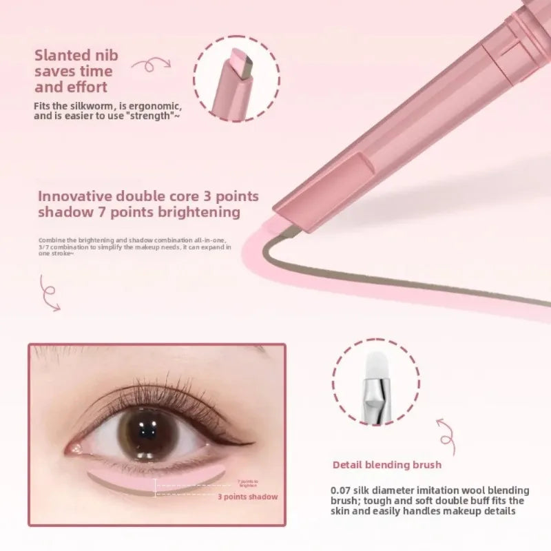 Brightening Aegyo Sal Pencil Waterproof Natural Dual-Color Lying Silkworm Under-Eye Highlighter Shadow Stick Contour Eyes Makeup Zpaxo