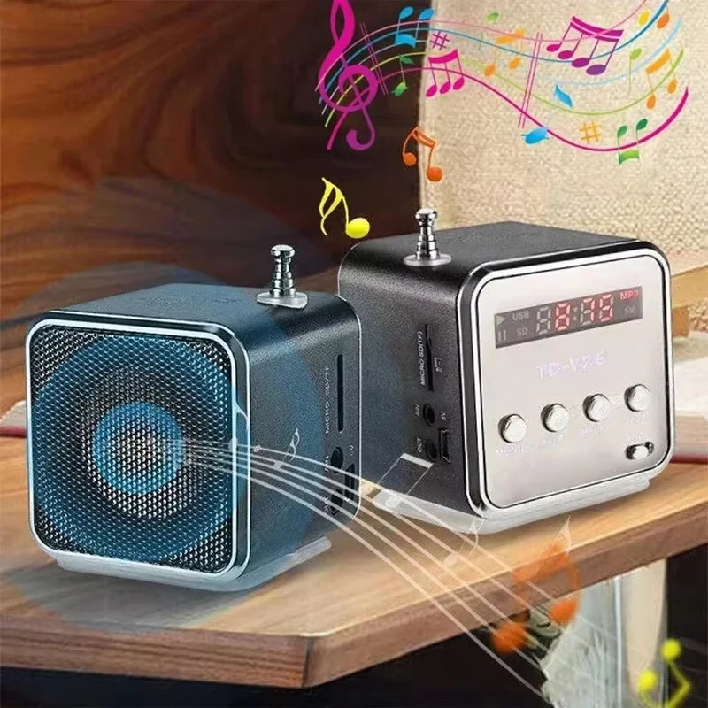 TD-V26 Speaker Mini FM Radio Receiver MP3 Music Player LCD Soundbar