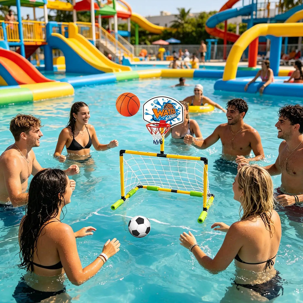 Pool Basketball Hoop 2-in-1 Soccer Goal Floating Water Score Game