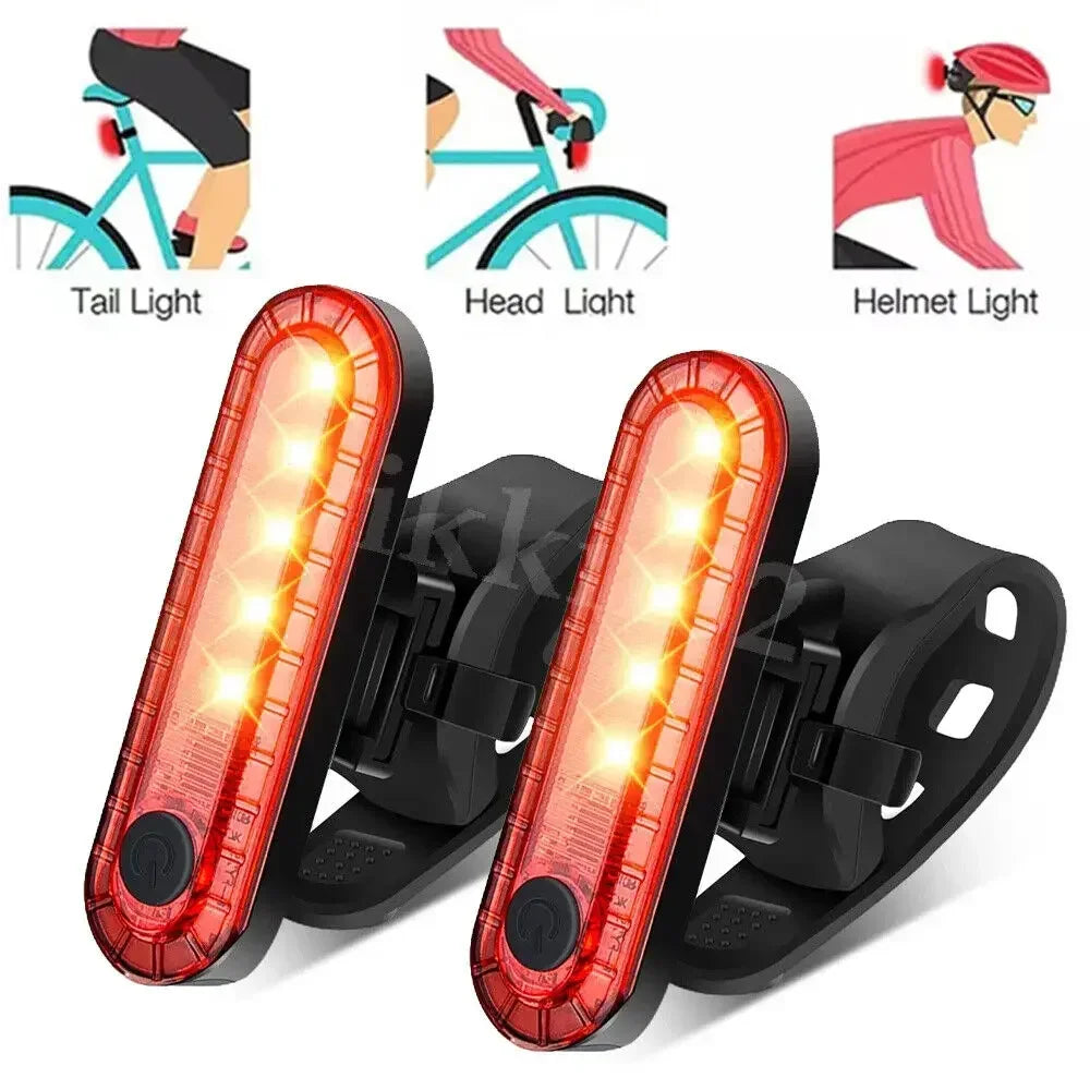Waterproof Bike Night Riding Light Taillight USB Charging Safety