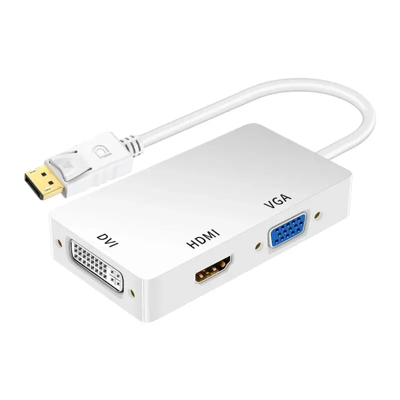 Displayport DP TO DVI VGA HDTV 3IN1 Adapter Converter Cable For Projector TV Computer Laptop PC Zpaxo WHITE 25cm