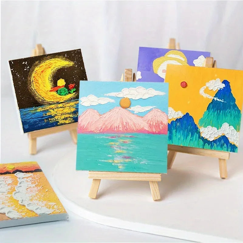 Canvas Paint Tools DIY Painting Pre-drawn Mini Wooden Stands Kids