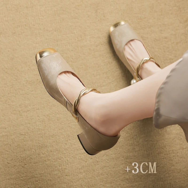 Women Mary Jane Pumps 2026 Square Toe Pearl Strap Low Block Heel Zpaxo
