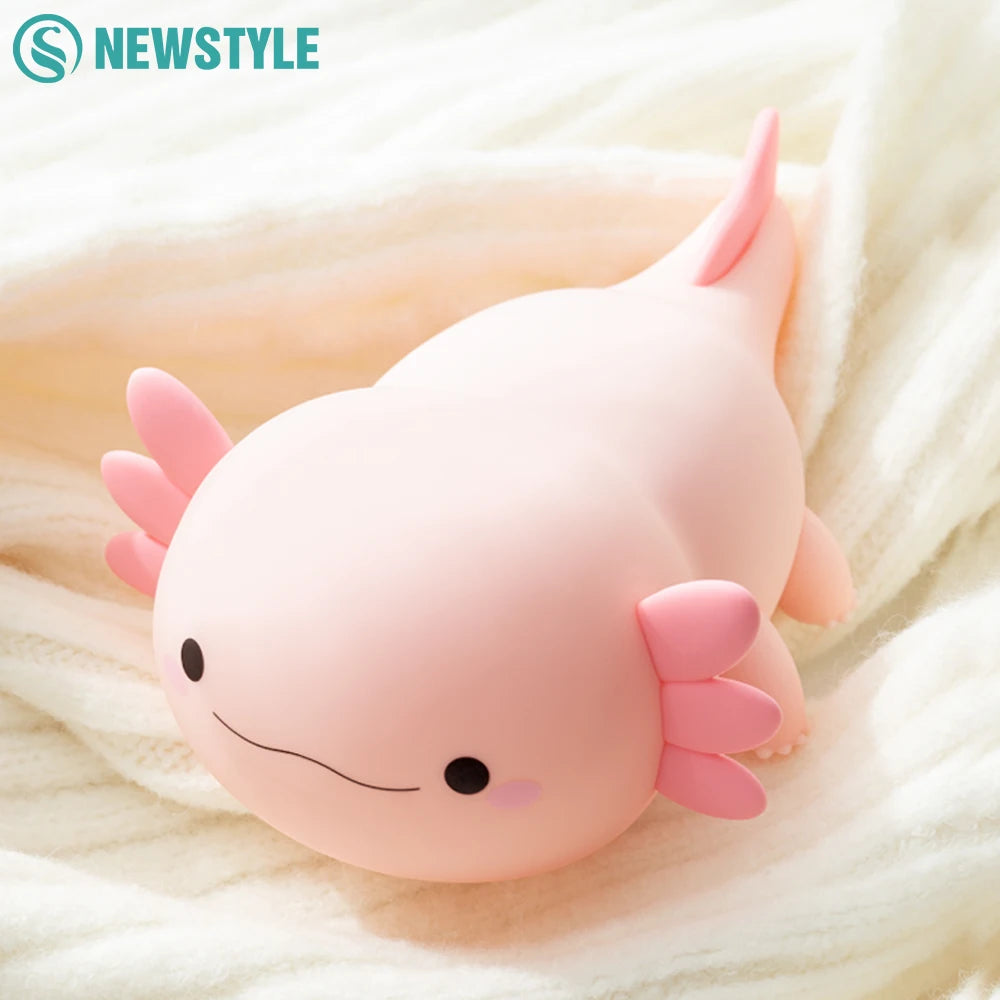 Novelty Silicone Axolotl Night Light Rechargeable Nursery Sleeping Lamp Touch Control Nightlights for Baby Room Decor Zpaxo