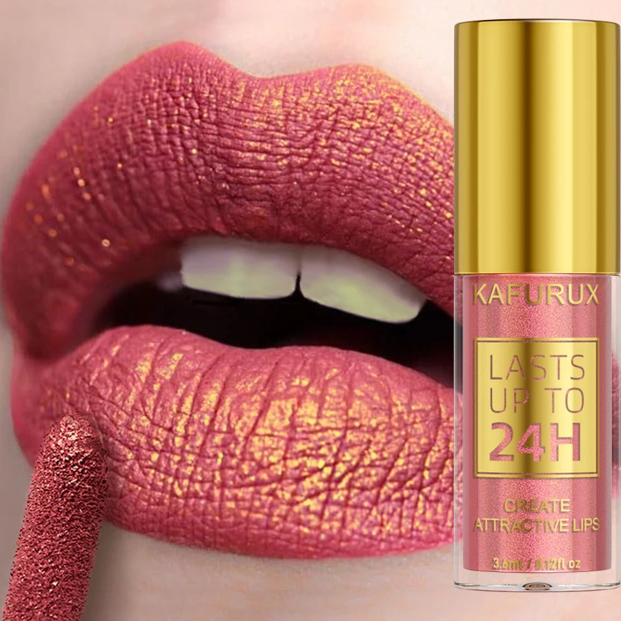 14 Colors Glitter Metallic Lip Glaze Shiny Long Lasting Gloss
