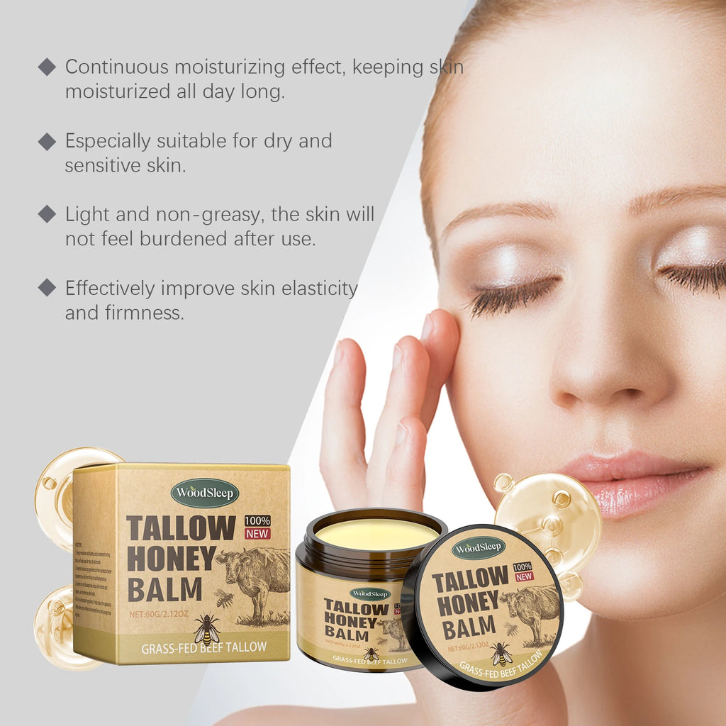 Beef Tallow Honey Balm Moisturizing Hydrating Face Cream Body Lotion Fades Fine Lines Tighten Soothen Brightening Facial Skin Zpaxo