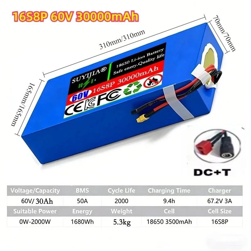 60v 40Ah Lithium Battery 16S4P-16S10P 18650 500-2500W Power Electric