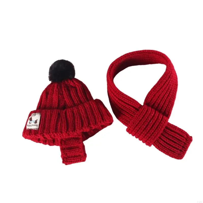 Knitted Dog Winter Hat Scarf Pet Year Warm Cap Costumes Accessories