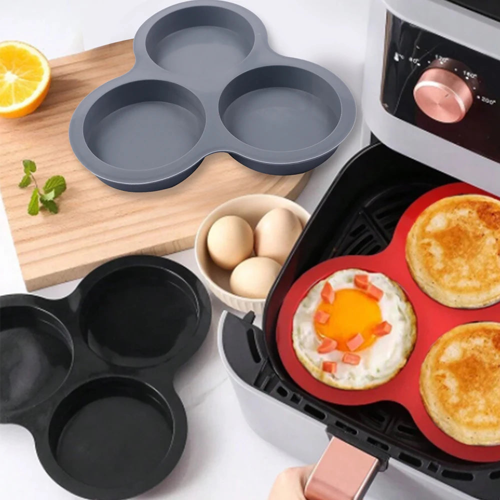 Silicone Egg Mold Air Fryer Egg Pan Reusable 3-Cavity Muffin Cake Baking Mould Kitchen Cooking Accessories Zpaxo
