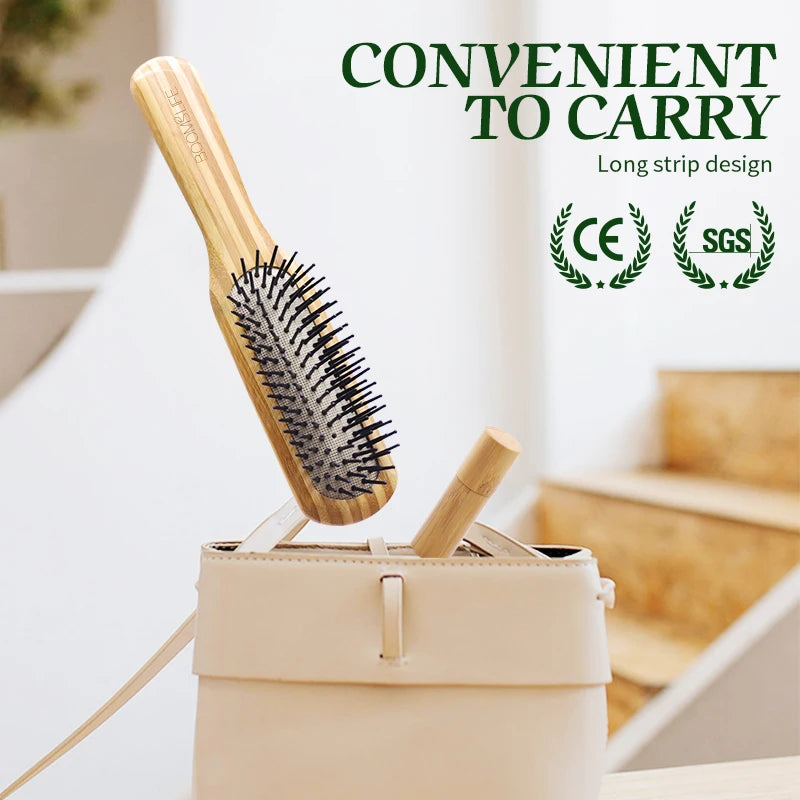 Custom Name Bamboo Hair Brush Women Mini Bamboo Comb Paddle Detangling HairBrush with Nylon Pins Wood Comb Brosse Cheveux Femme Zpaxo
