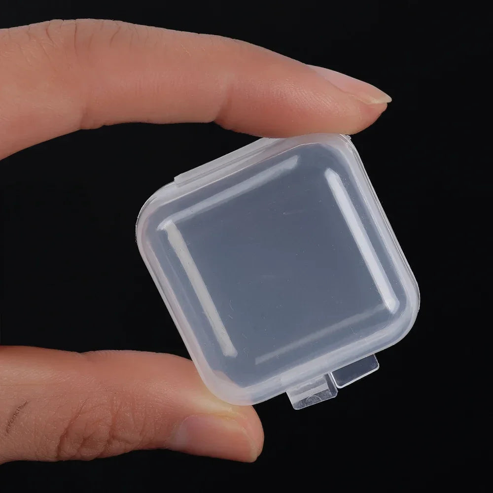 100 Mini Jewelry Storage Boxes Plastic Transparent Square Box Pill