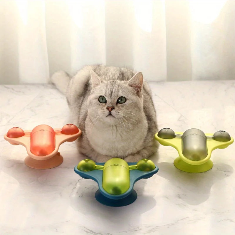 Cat Teaser Toy Spinning Aircraft Supports Dispenser Dizzy Interactive