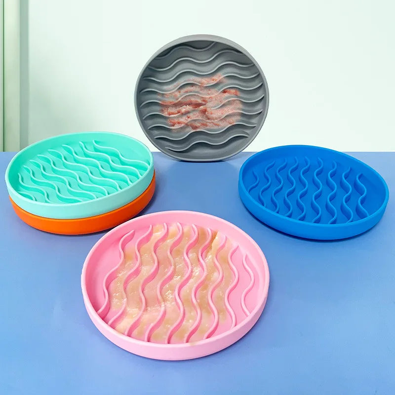 Silicone Pet Cat Dog Slow Food Bowl Fat Help Healthy Round