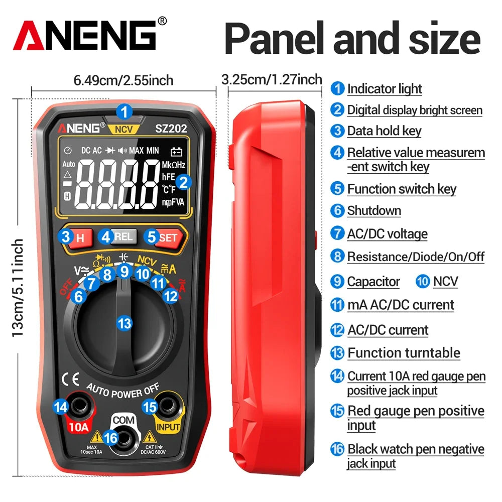 ANENG SZ202 Digital Multimeters Voltage Tester 10A Current Meter