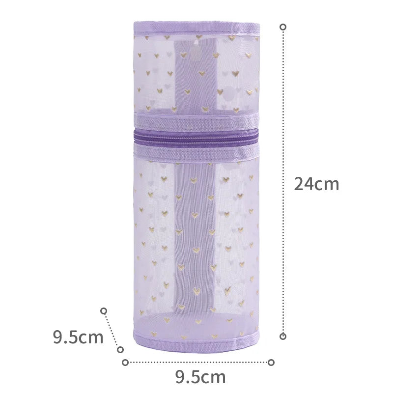 Multi-purpose Mesh Vertical Pencil Case Pencil Pouch Student Stationery Organizer School Supplies Makeup Travel Cosmetic Bag YUZ Zpaxo Purple