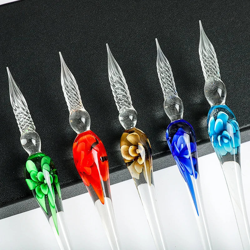 Flower Crystal Glass Dip Pen Set – Elegant Gift for Writers