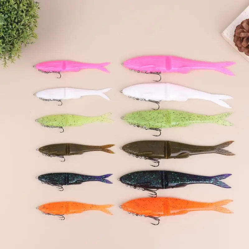 12 Soft Bass Fishing Wobblers Double-section T-tail Lure Maritime Boat Zpaxo