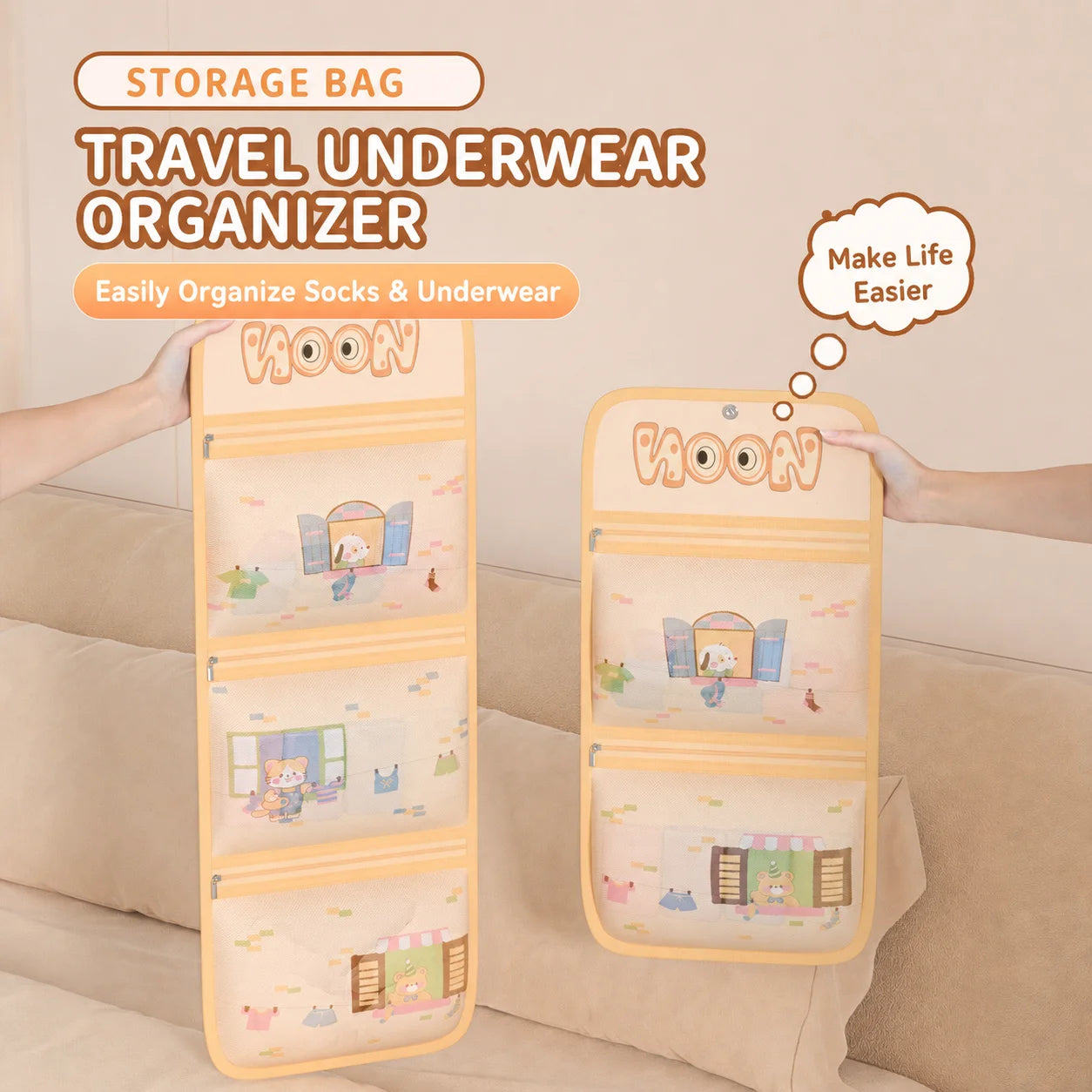 Japanese Cartoon Mesh Hanging Storage Bag | Closet Organizer Hanging Storage Bag Zpaxo