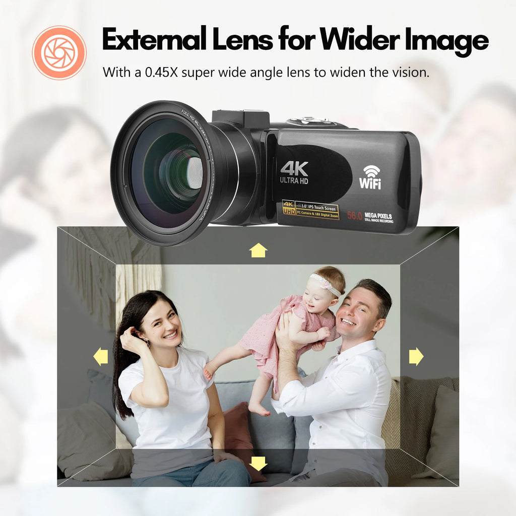 4K Digital Video Camera Wifi Camcorder DV Recorder 56MP 18X Zoom IPS