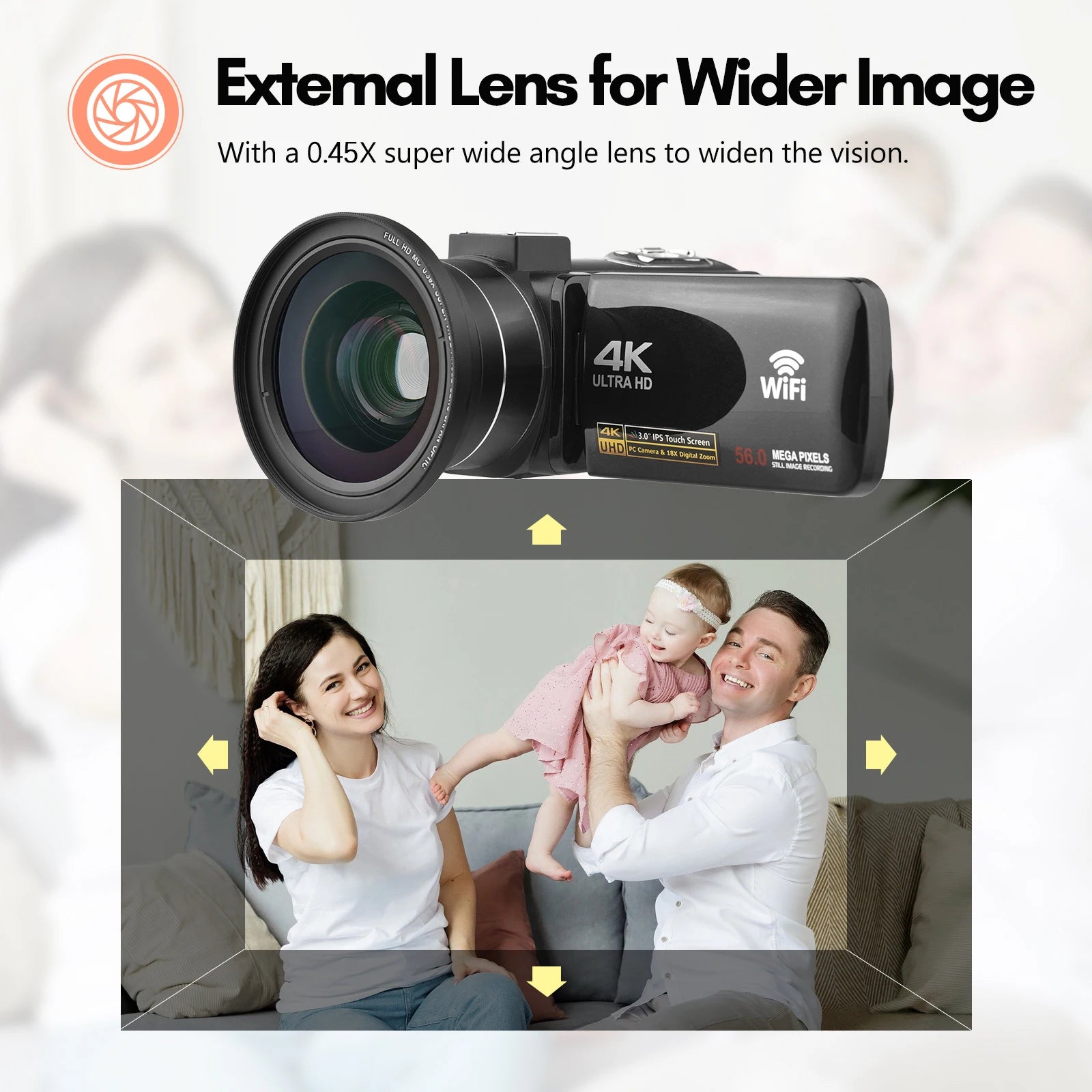 4K Digital Video Camera Wifi Camcorder DV Recorder 56MP 18X Zoom IPS