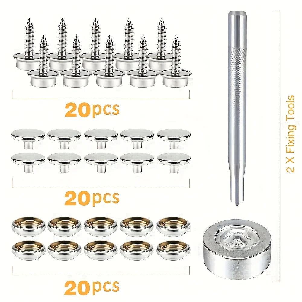 62 PCS Canvas Snap Kit, Marine Grade Stainless Steel (Cover, Sockets, Screws, Fabric Base Assembly) for Covers with Material Zpaxo