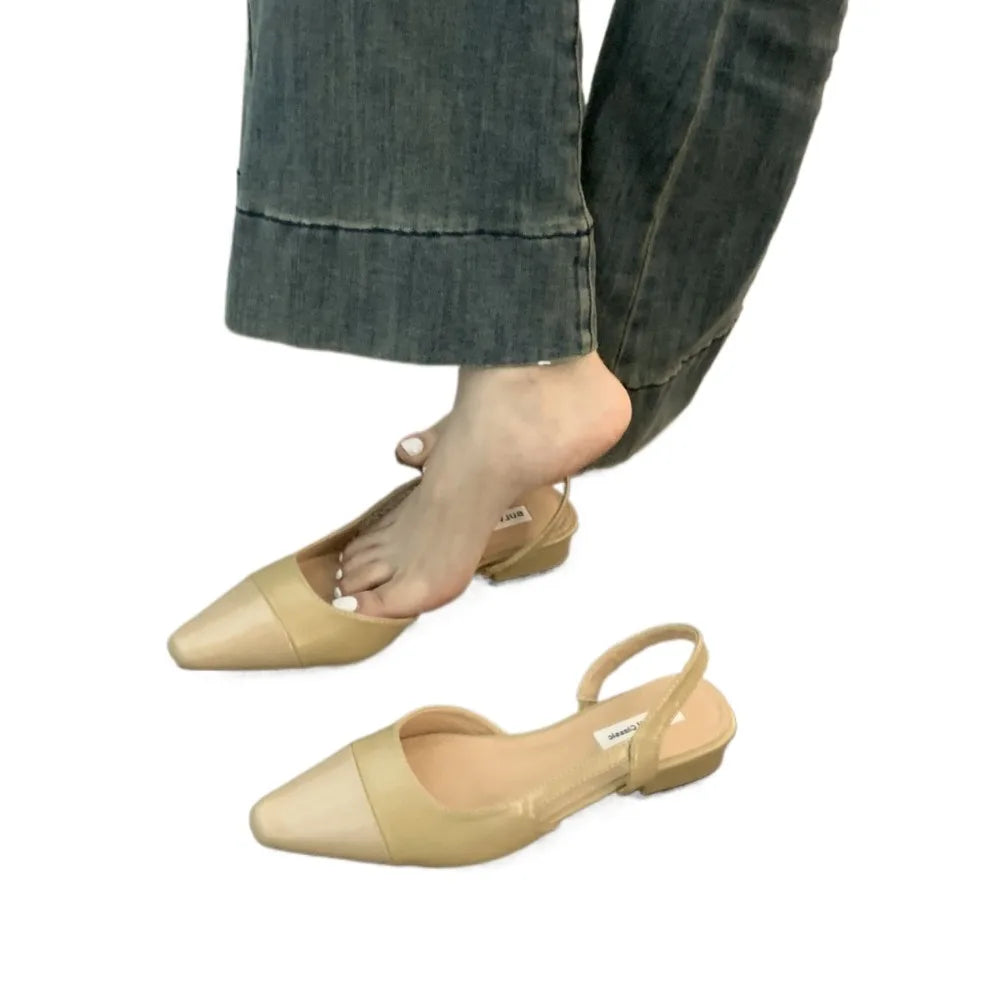 Low Heel Baotou Sandals Women's French Nude Color Pointed Small Fragrant Style Ladies Thick Heels Back Air Style Single Shoes Zpaxo