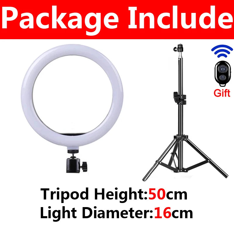 LED Selfie Ring Lamp Photographic Selfie Ring Lighting USB Remote Fill light For YouTube Vlog Video Live Phone Holder & Tripod Zpaxo D-16cm